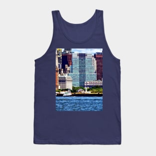 Manhattan NY - Tugboat Pushing Barge Near Manhattan Skyline Tank Top